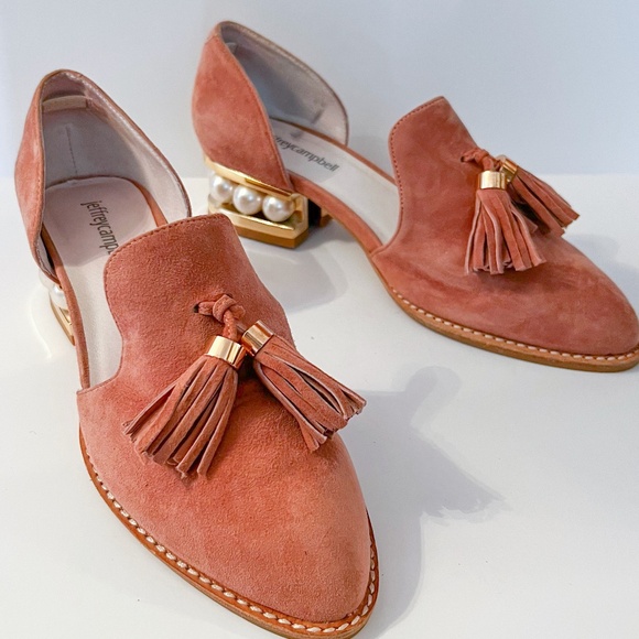 Jeffrey Campbell Suede Civil Pearly Heeled D'Orsay Loafers - Women's US Size 8 - Picture 1 of 6